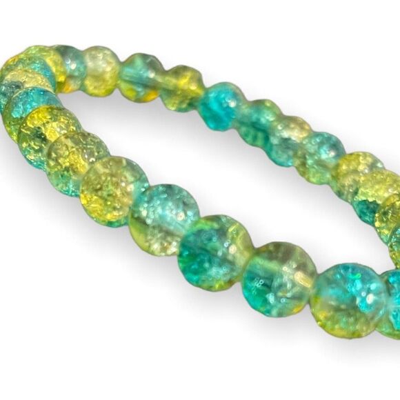 Handmade Unisex Blue Green Round Beads Stretch Bracelet One Size Chakra Reiki - Picture 6 of 7